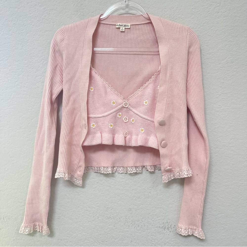 For Love & Lemons Cardigan & Bralette Pink Set Size Small